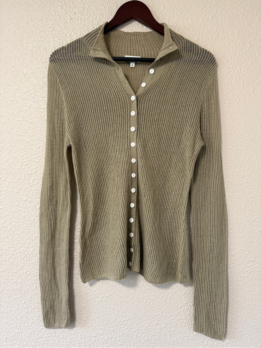 STAUD Ribbed Knit Front Button Down Cardigan See Through Beach Vacation Top S